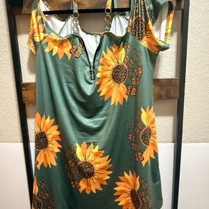 Sunflower Print Green dress
